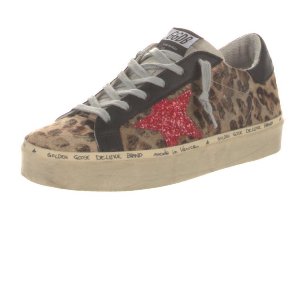 Golden Goose Leopard Print Sneakers with Red Star - Picture 2 of 7